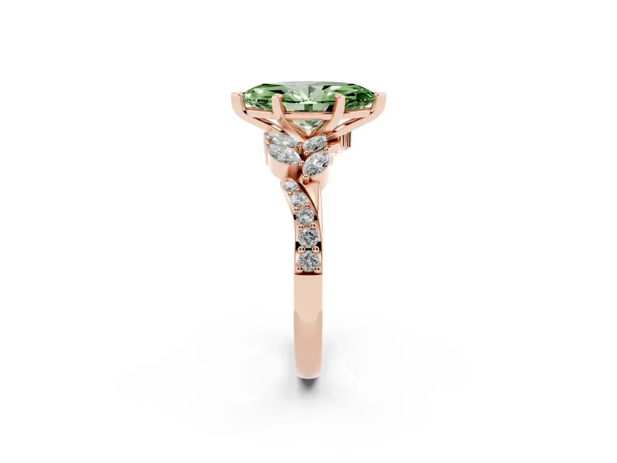 Fancy Green Marquise Cut Solitaire Marquise Twist Band with Six-Prong Setting Rose gold
