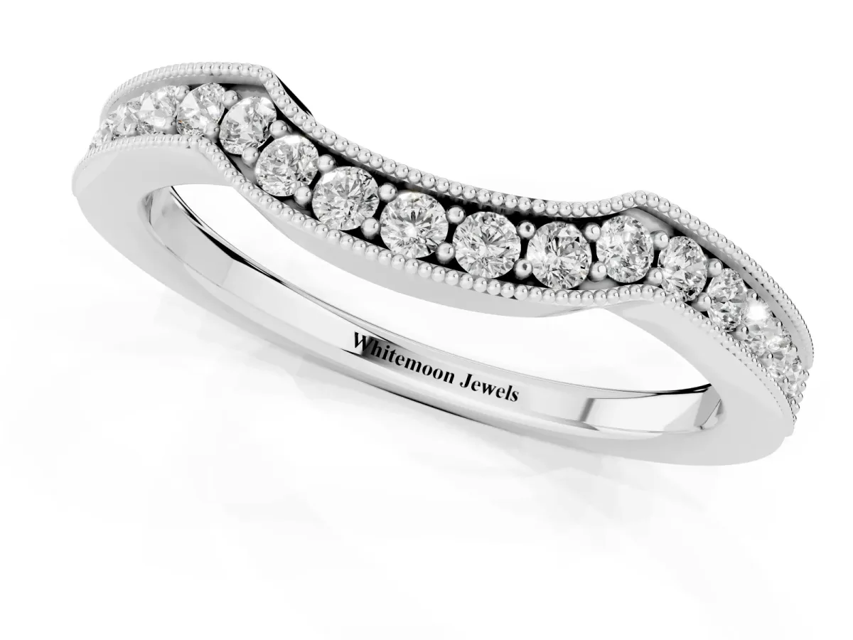 Curved Round Diamond Band with Milgrain Pavé Setting Platinum
