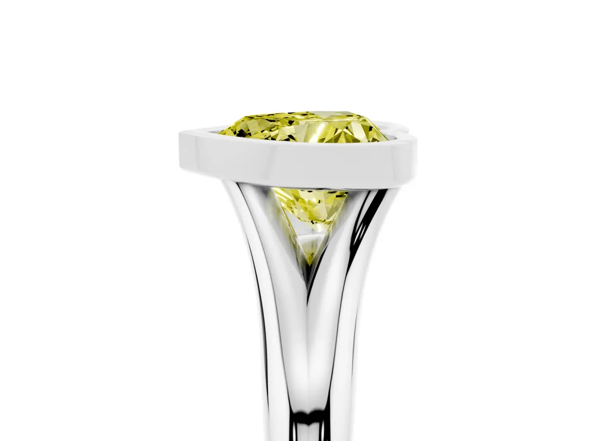 Fancy Yellow Bezel Set Heart Cut Solitaire Diamond Ring with Smooth Band Silver