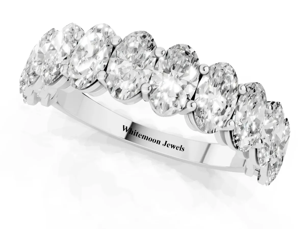 Oval Diamond Prong-Set Eternity Band White gold