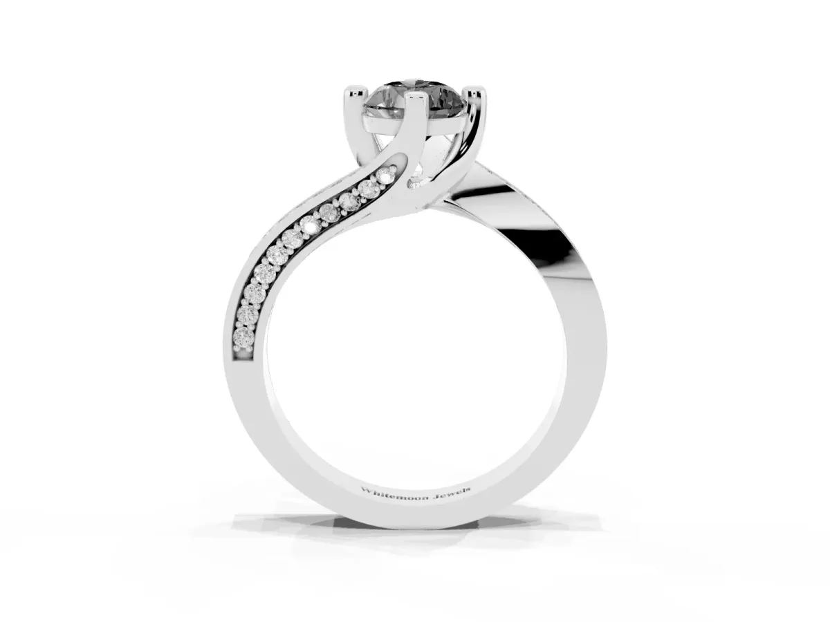 Fancy Black Pear Cut Solitaire Diamond Twist Band with Pavé Setting and Four-Prong Setting Silver