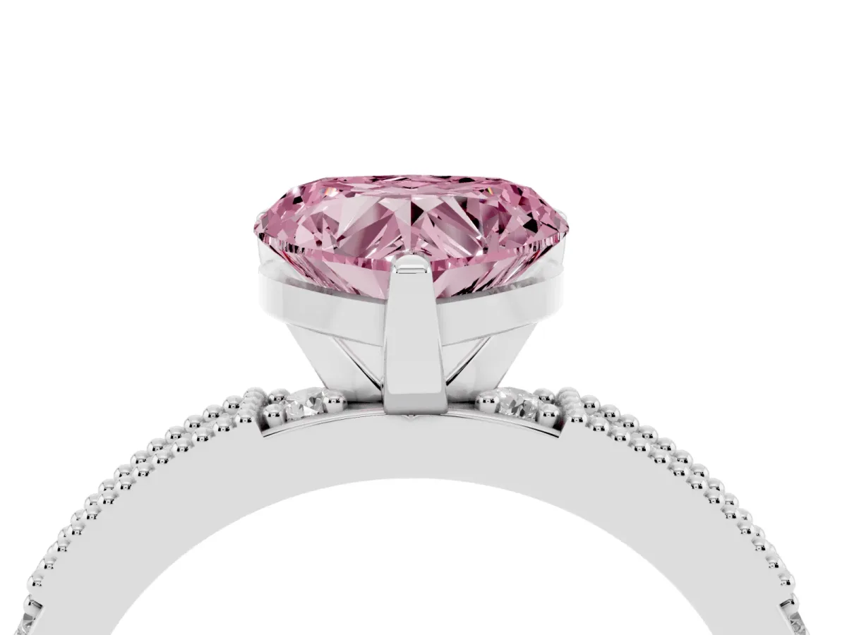 Fancy Pink Heart Cut Solitaire with Pavé Band and Four-Prong Setting Silver