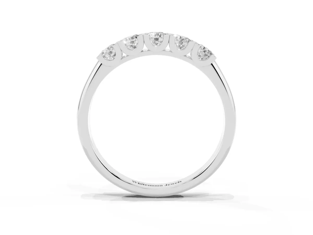 Round Diamond Channel Set Half Eternity Band with Shared Prong Setting White gold