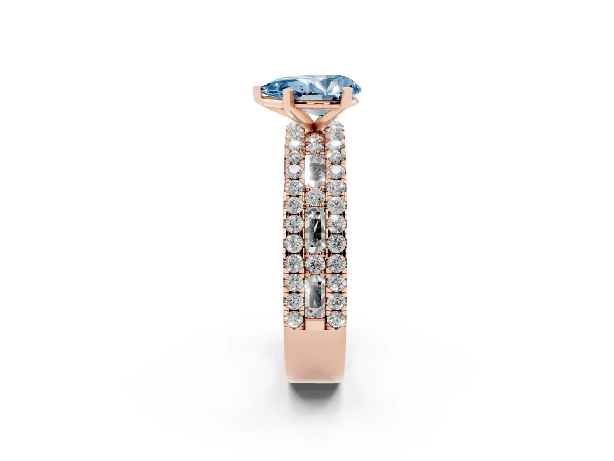 Fancy Blue Pear Cut Diamond Solitaire Ring with Pavé and Channel Set Band Rose gold