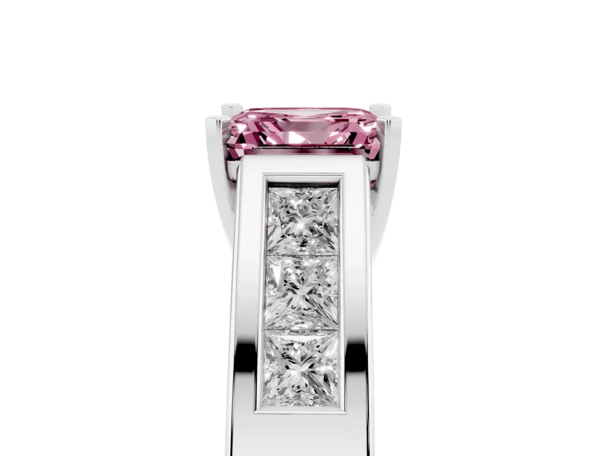 Fancy Pink Asscher Cut Cut Channel Set Solitaire Ring with Four-Prong Setting Silver