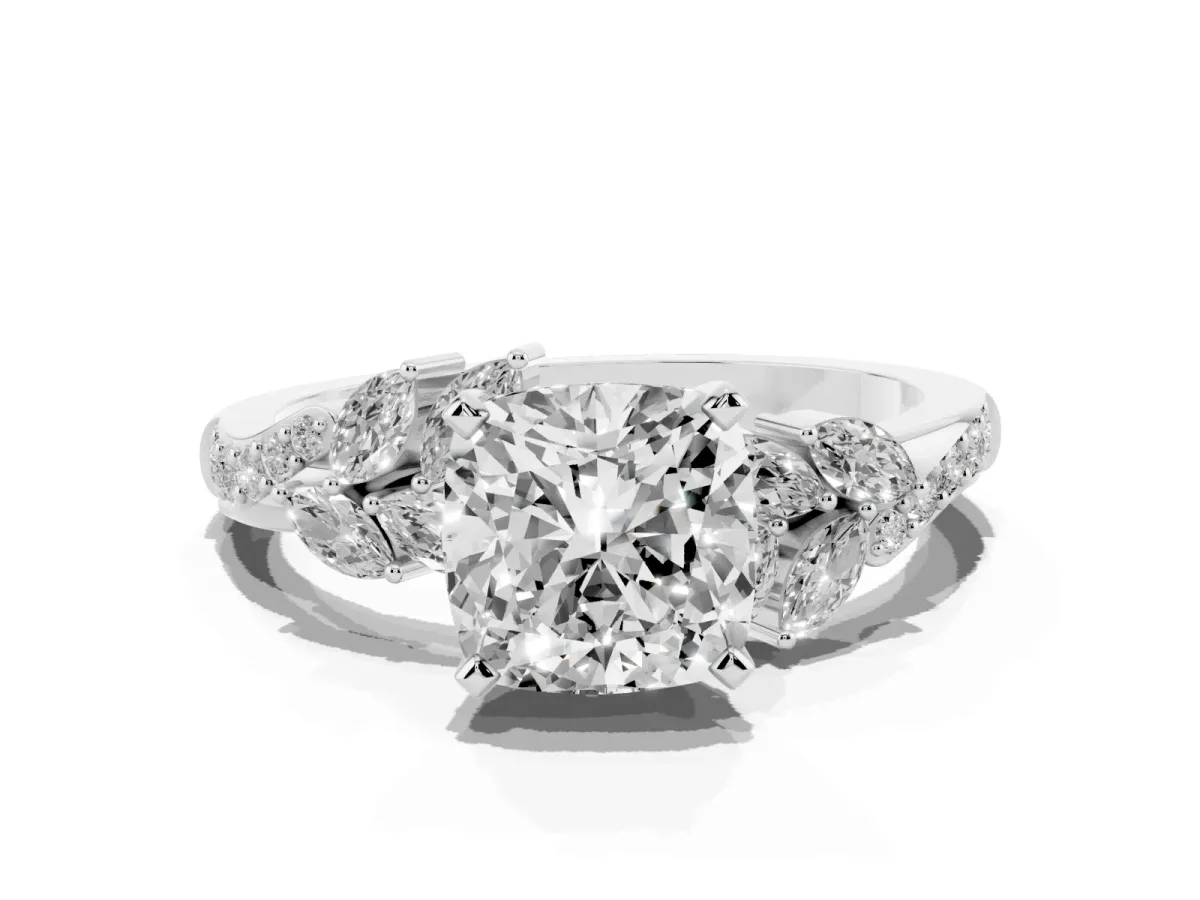 Cushion Cut Solitaire Marquise Twist Band with Six-Prong Setting Silver