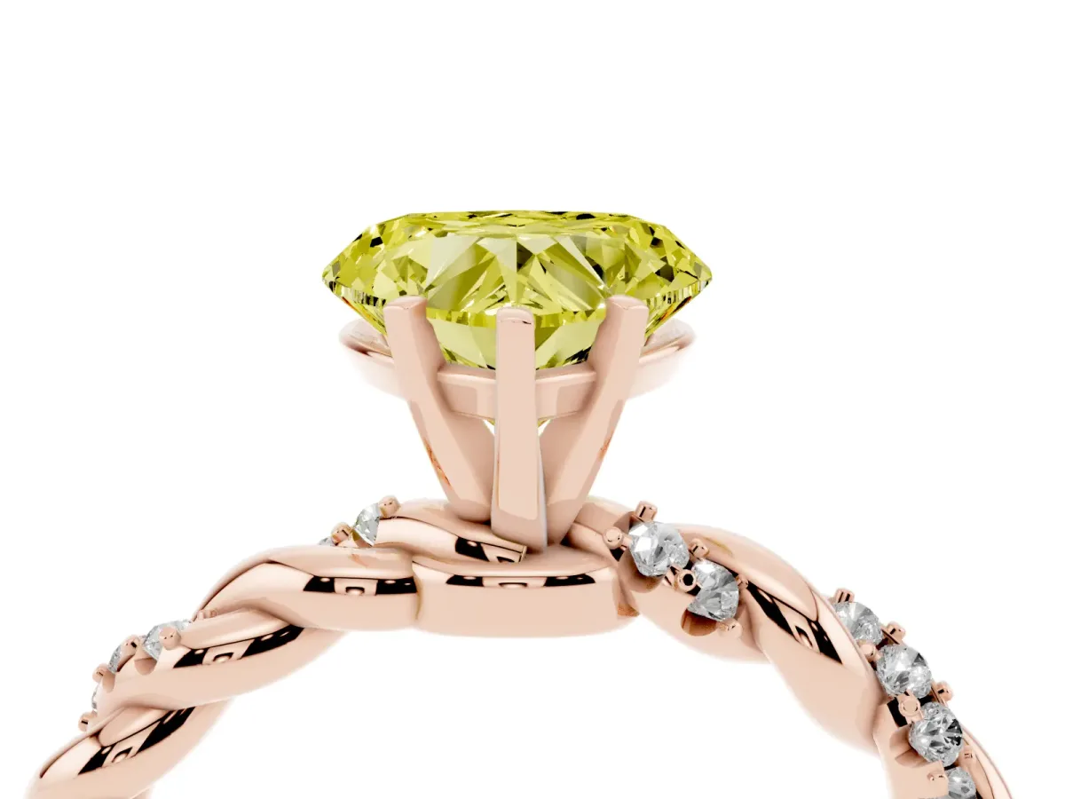 Fancy Yellow Heart Cut Diamond Solitaire Ring with Twisted Band and Pavé Accents Rose gold