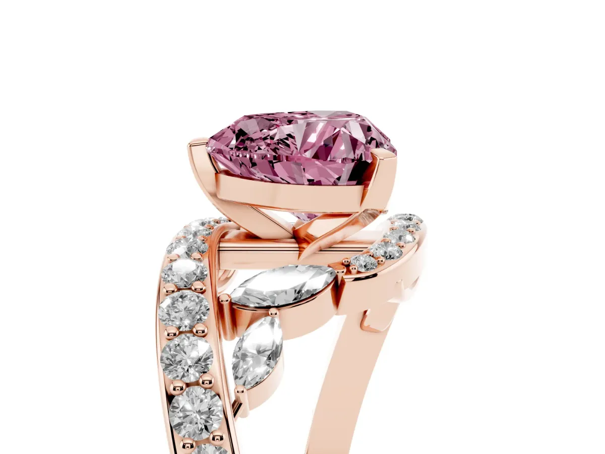 Fancy Pink Heart Cut Solitaire with Pavé Twist Band and Four-Prong Setting Rose gold