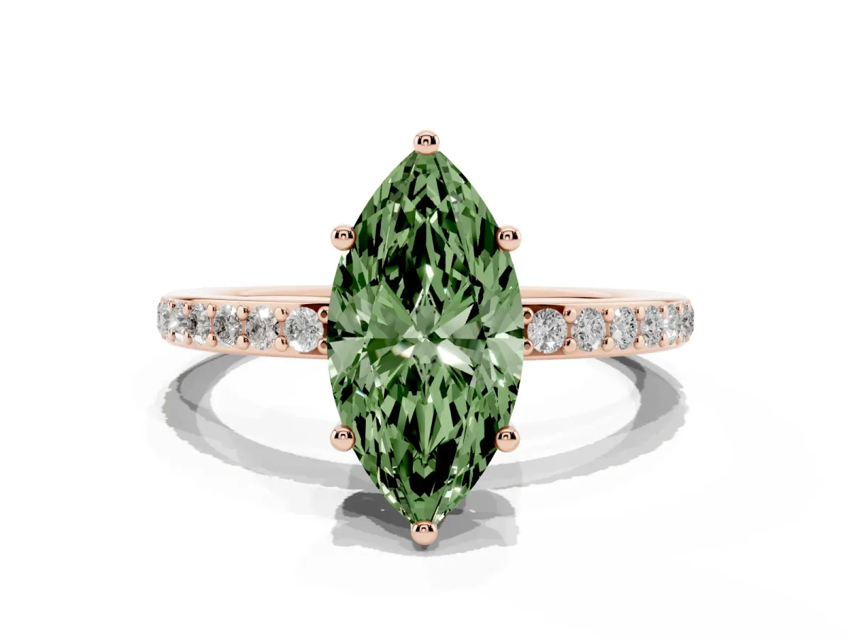 Fancy Green Marquise Cut Cut Diamond Pavé Band Ring with Four-Prong Setting Rose gold