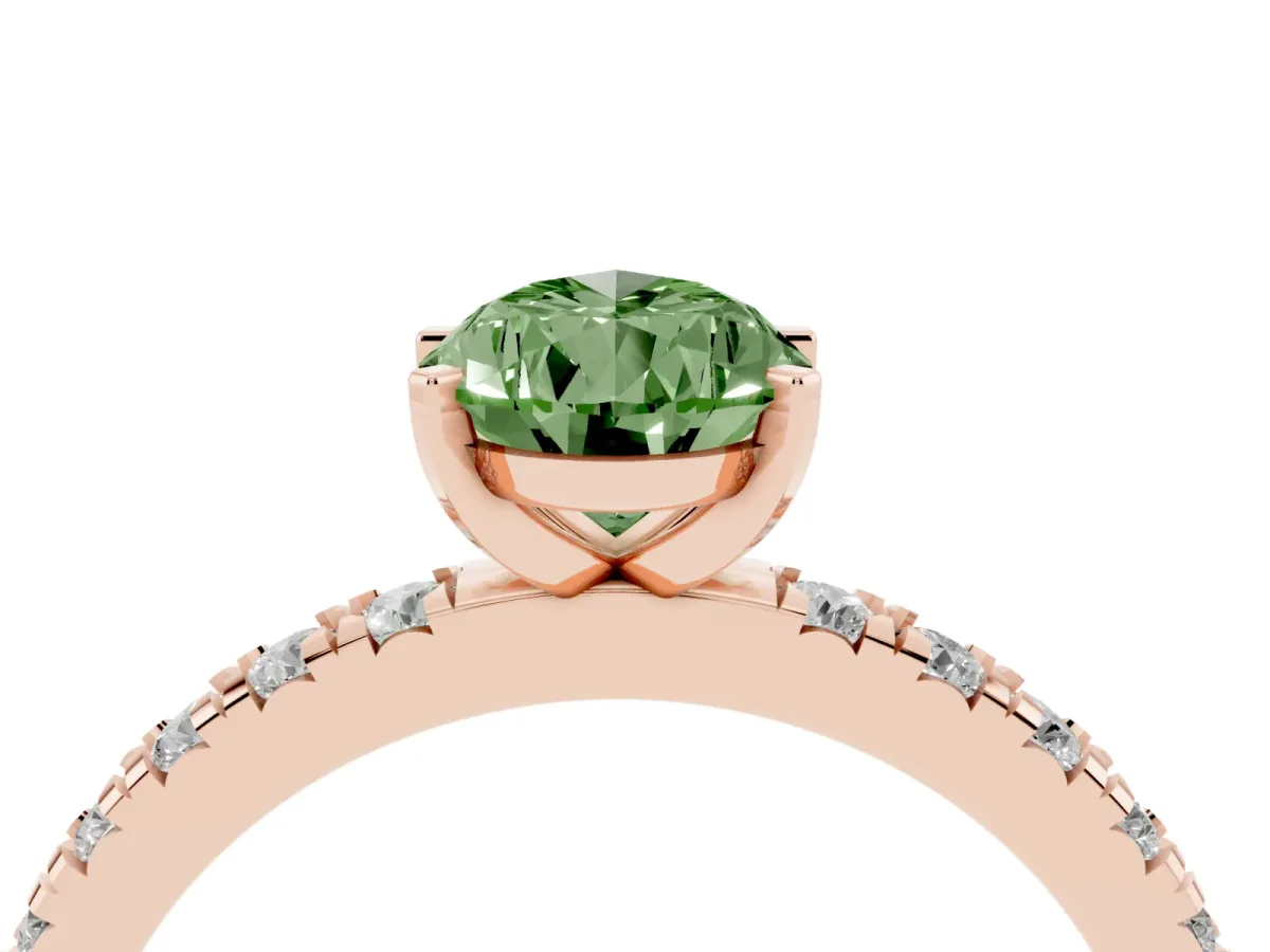 Fancy Green Pear Cut Diamond Pavé Band Solitaire with Four-Prong Setting Rose gold
