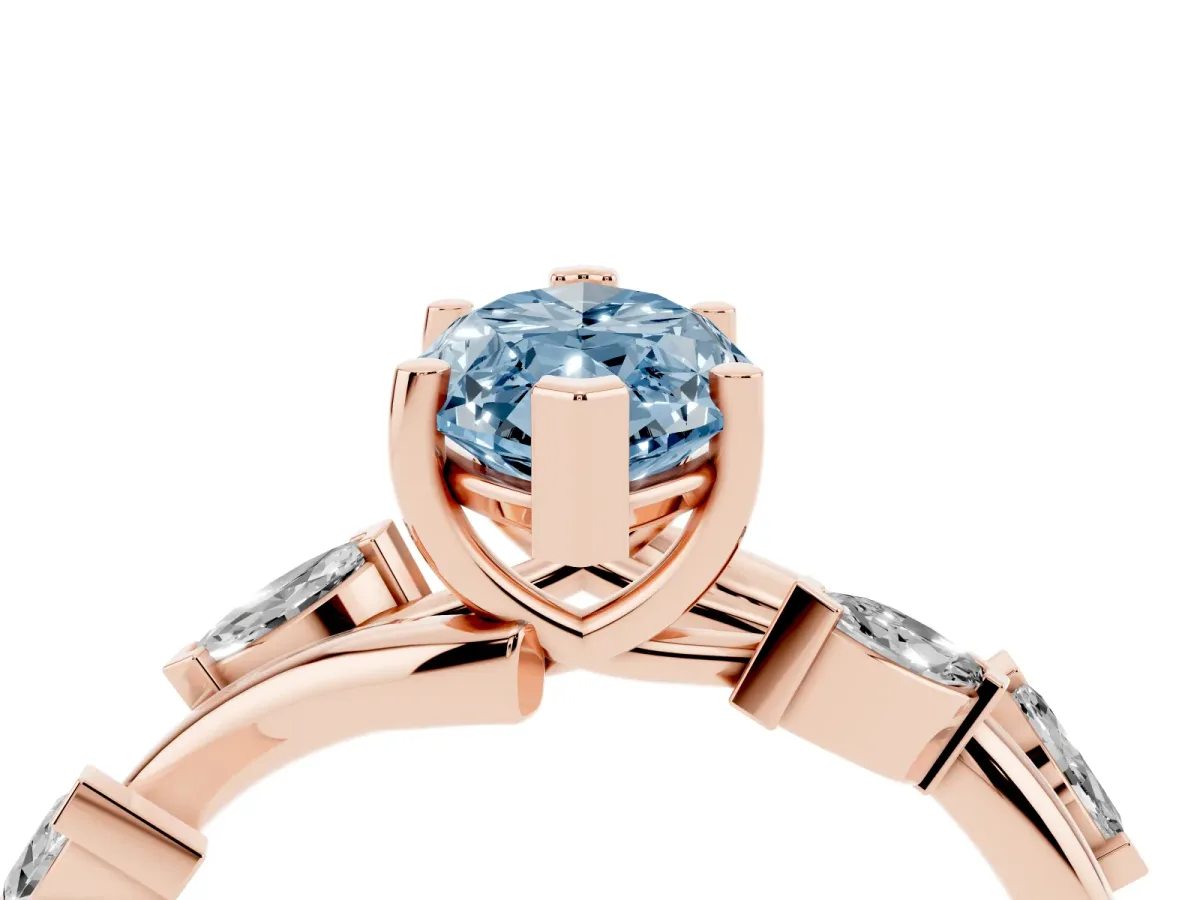 Fancy Blue Marquise Cut Solitaire Twisted Band Marquise Accent Prong Setting Ring Rose gold