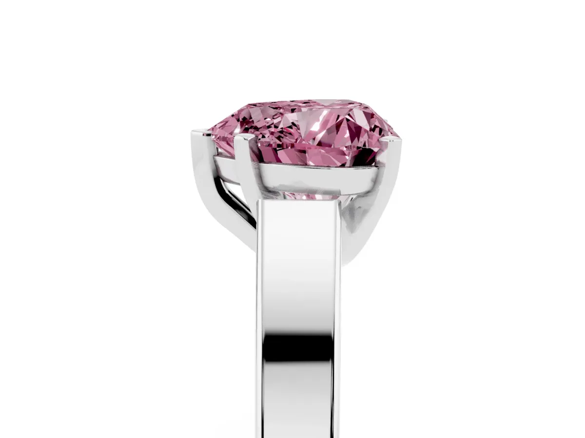 Fancy Pink Heart Cut Solitaire Engagement Ring with Four-Prong Setting and Tapered Band Platinum
