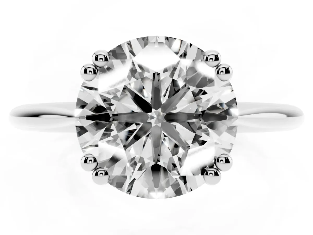 Round Cut Solitaire Diamond Ring with Six-Prong Setting and Classic Band Silver