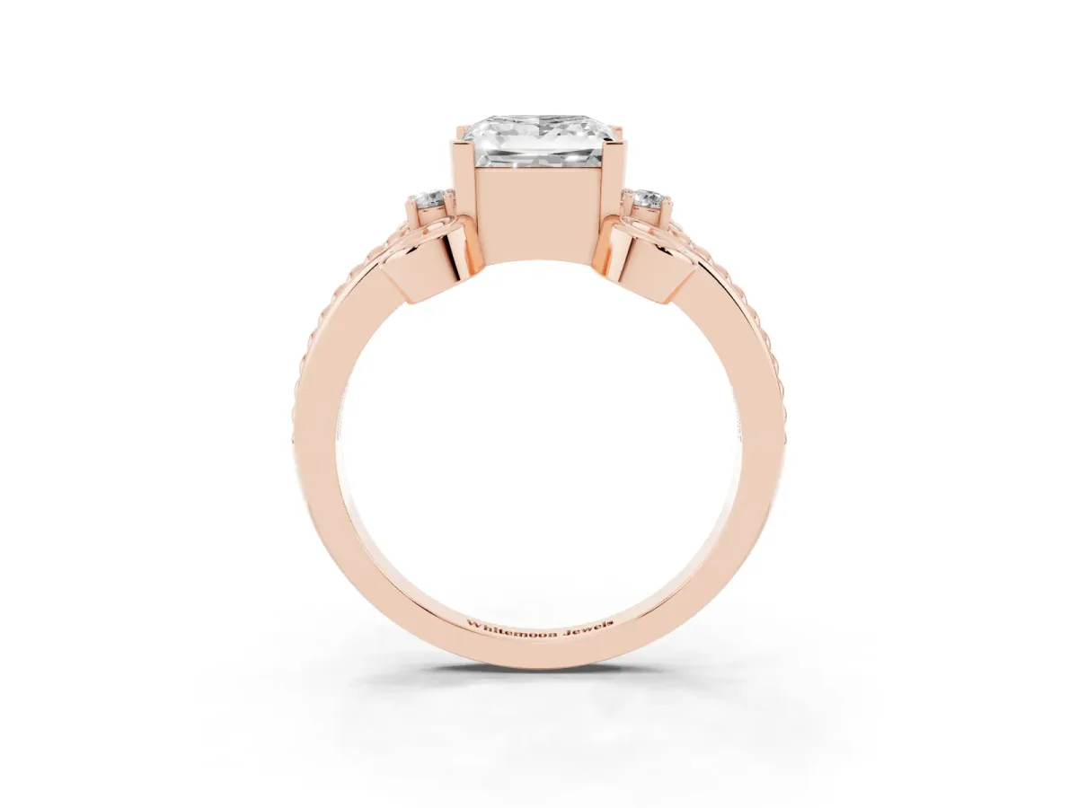 Princess Cut Solitaire Twisted Band Scroll Prong Ring Rose gold