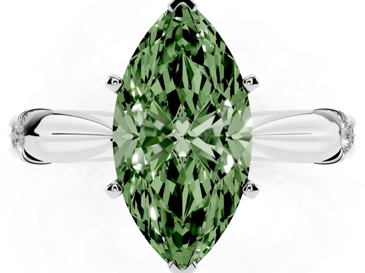 Fancy Green Marquise Cut Solitaire Diamond Twisted Band with Four-Prong Setting Silver