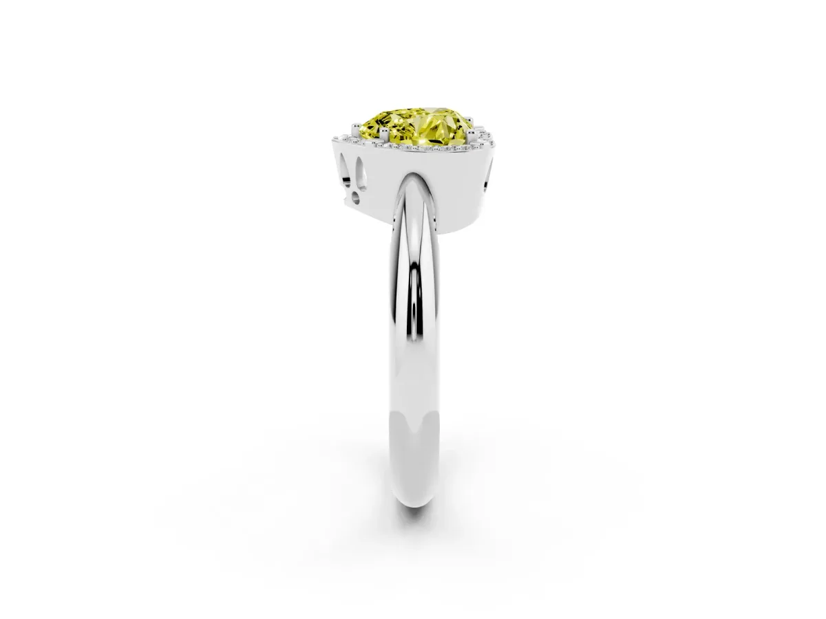 Fancy Yellow Heart Cut Cut Diamond Halo Engagement Ring with Split Shank and Four-Prong Setting Platinum