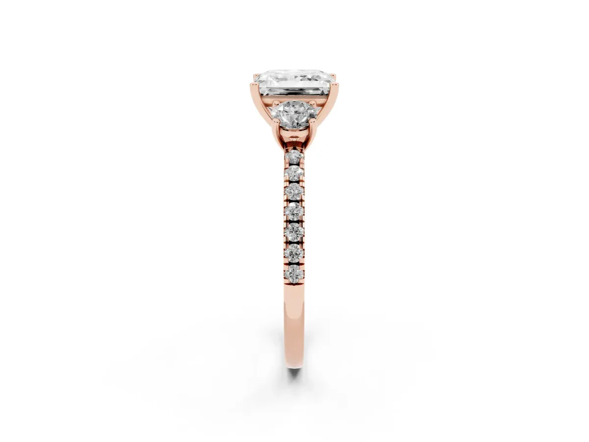 Three-Stone Princess Cut Cut Diamond Pavé Band with Prong Setting Rose gold
