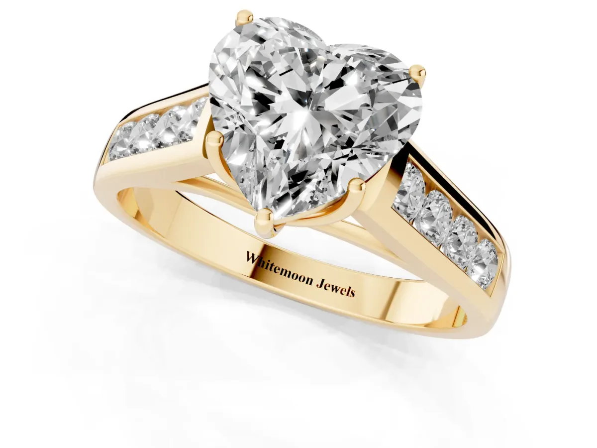 Heart Cut Brilliant Channel-Set Solitaire Ring with Four-Prong Setting Yellow gold