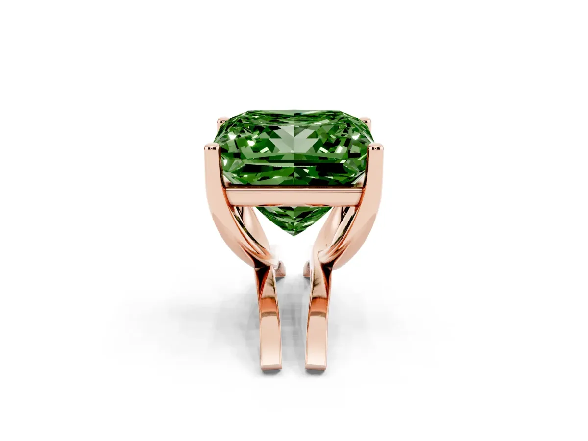 Fancy Green Princess Cut Cut Diamond Solitaire Engagement Ring with Tapered Plain Band and Four-Prong Setting Rose gold