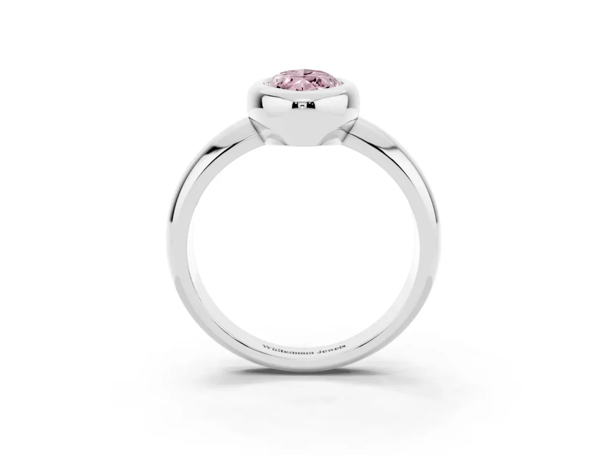 Fancy Pink Bezel Set Marquise Cut Solitaire Ring with Wide Band Platinum