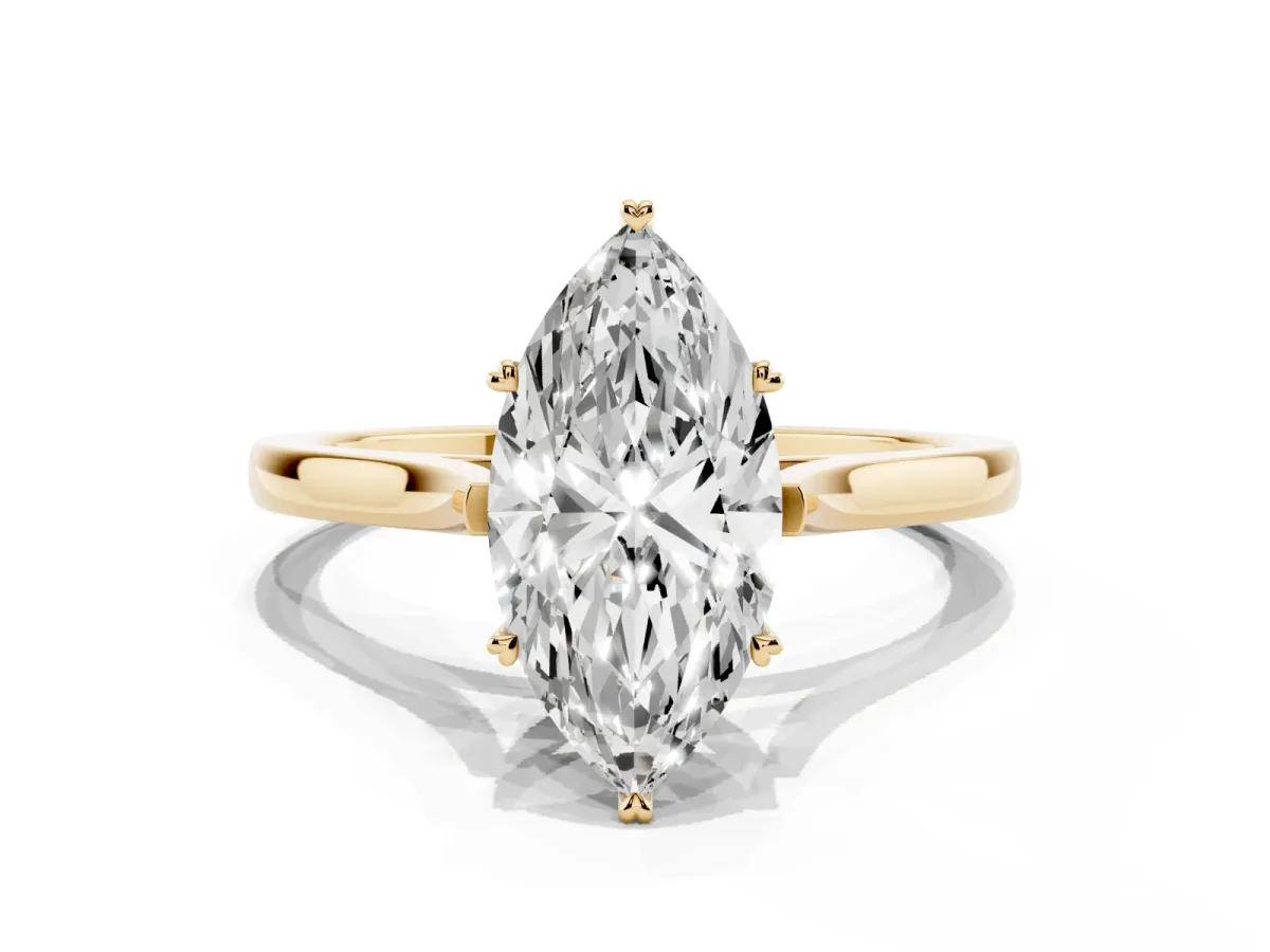 Marquise Cut Solitaire Heart Prong Engagement Ring with Tapered Band Yellow gold
