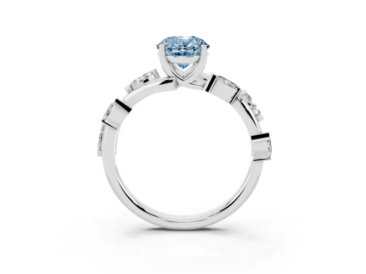 Fancy Blue Oval Cut Solitaire Twisted Band Marquise Accent Prong Setting Ring Platinum