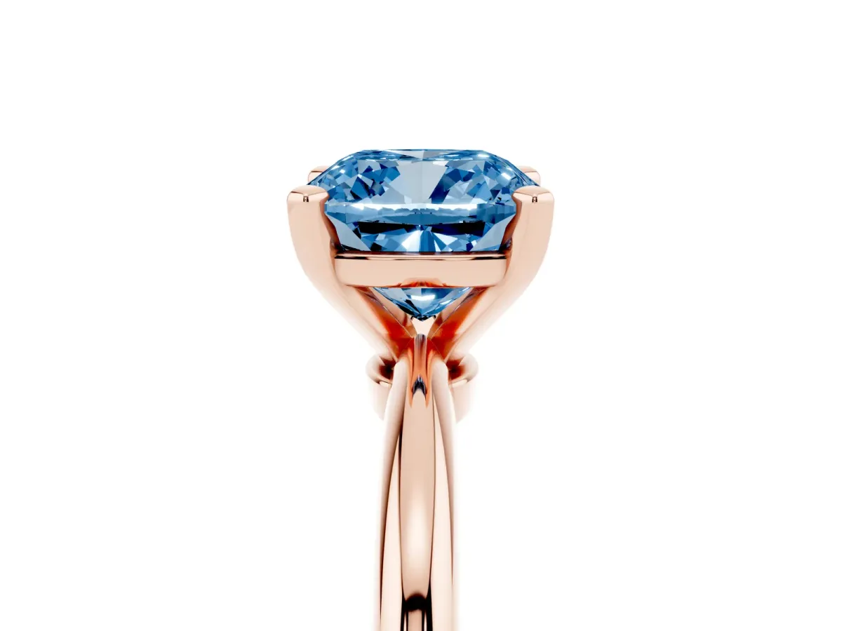 Fancy Blue Cushion Cut Diamond Solitaire Ring with Prong Setting and Classic Band Rose gold