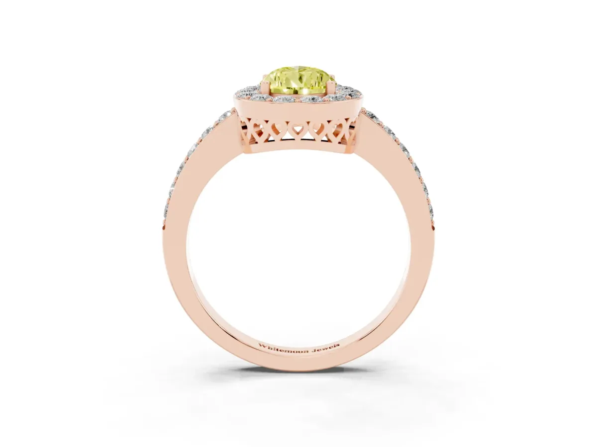Fancy Yellow Pear Cut Halo Diamond Pavé Band Ring with Prong Setting Rose gold