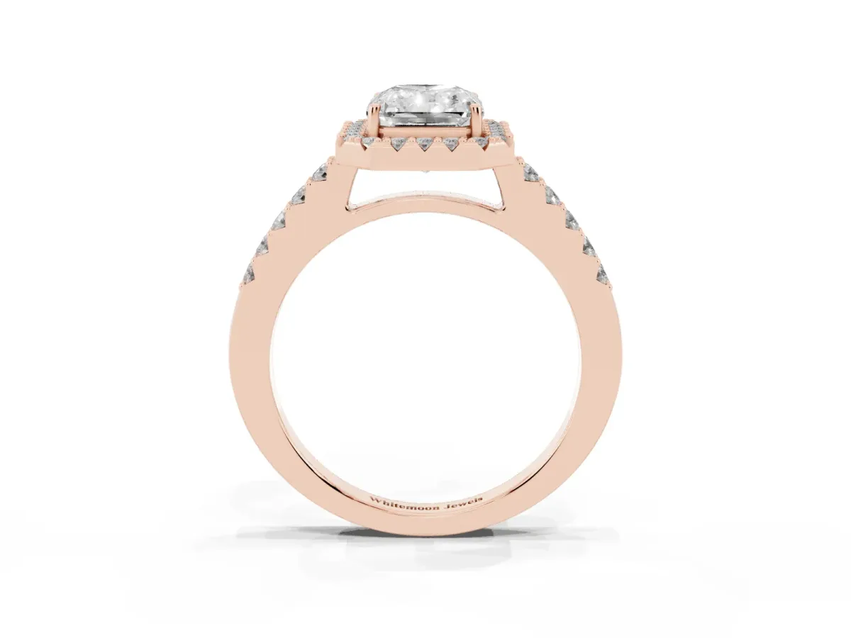 Radiant Cut Halo Diamond Pavé Solitaire Ring Rose gold