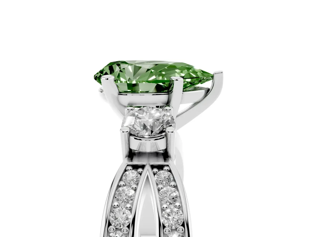 Fancy Green Three-Stone Pear Cut Cut Diamond Twist Band with Prong Setting Platinum