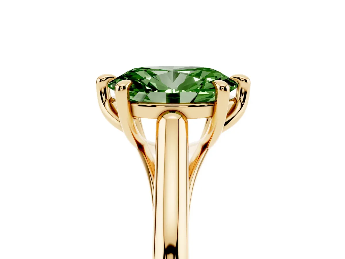 Fancy Green Oval Cut Solitaire Engagement Ring with Six-Prong Setting and Classic Band Yellow gold