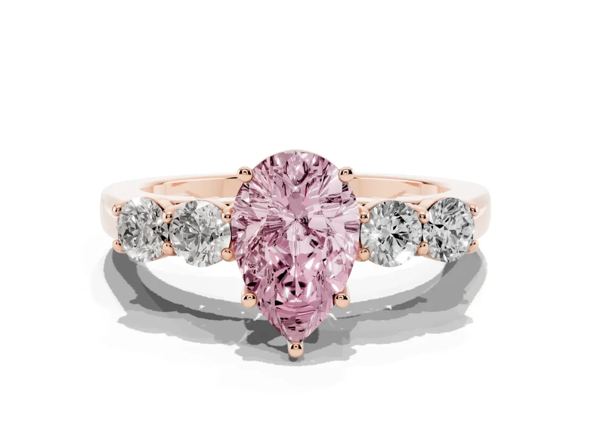 Fancy Pink Pear Cut Cut Diamond Five-Stone Prong Set White Gold Ring Rose gold