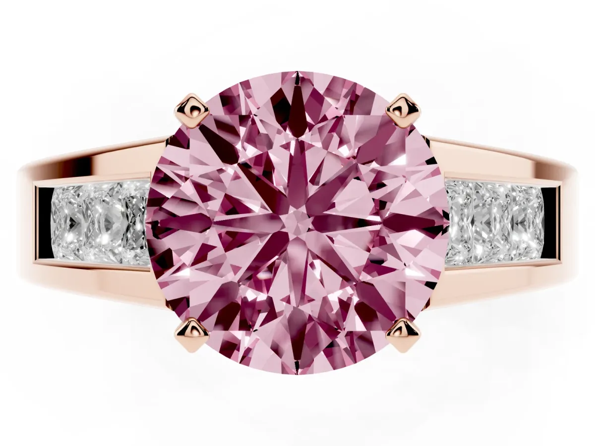 Fancy Pink Round Cut Cut Channel Set Solitaire Ring with Four-Prong Setting Rose gold