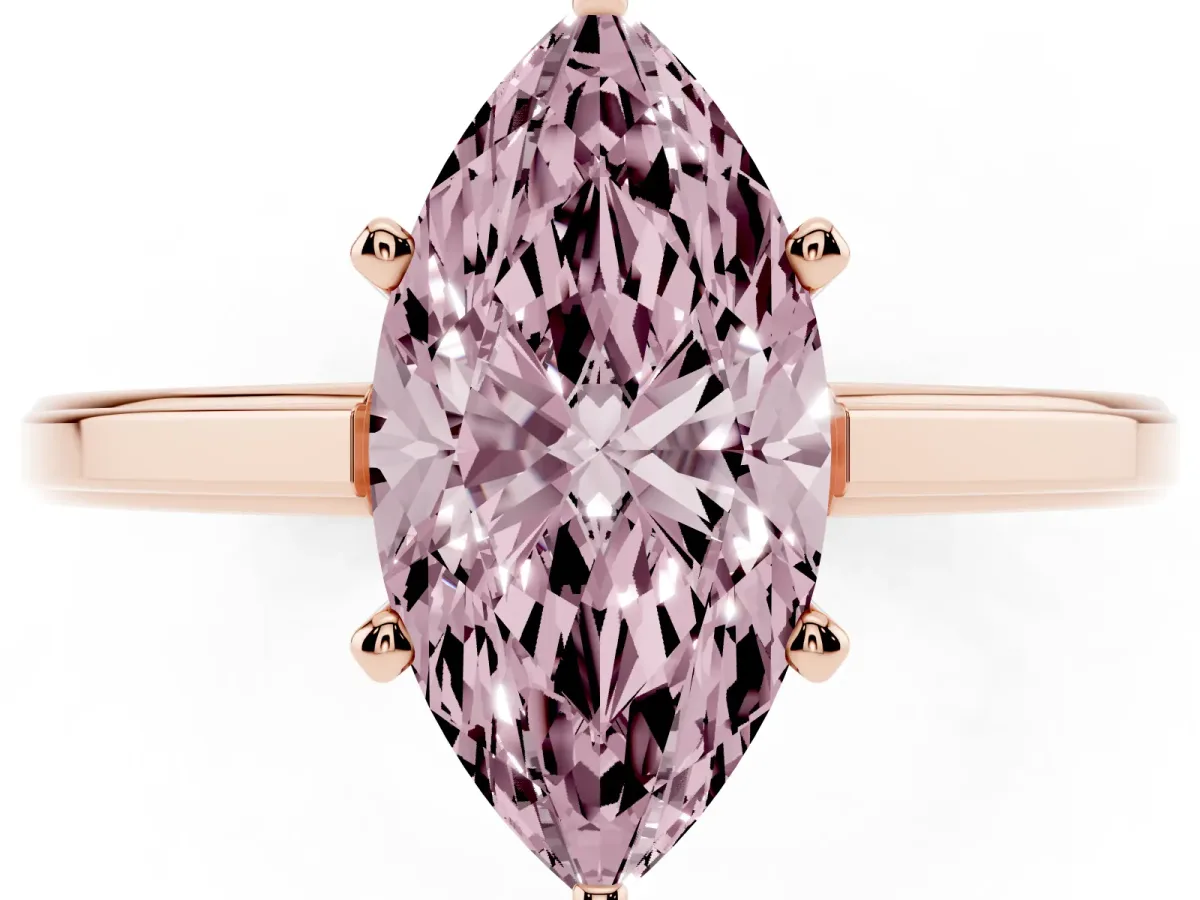 Fancy Pink Marquise Cut Solitaire Diamond Ring with Four-Prong Setting and Classic Band Rose gold