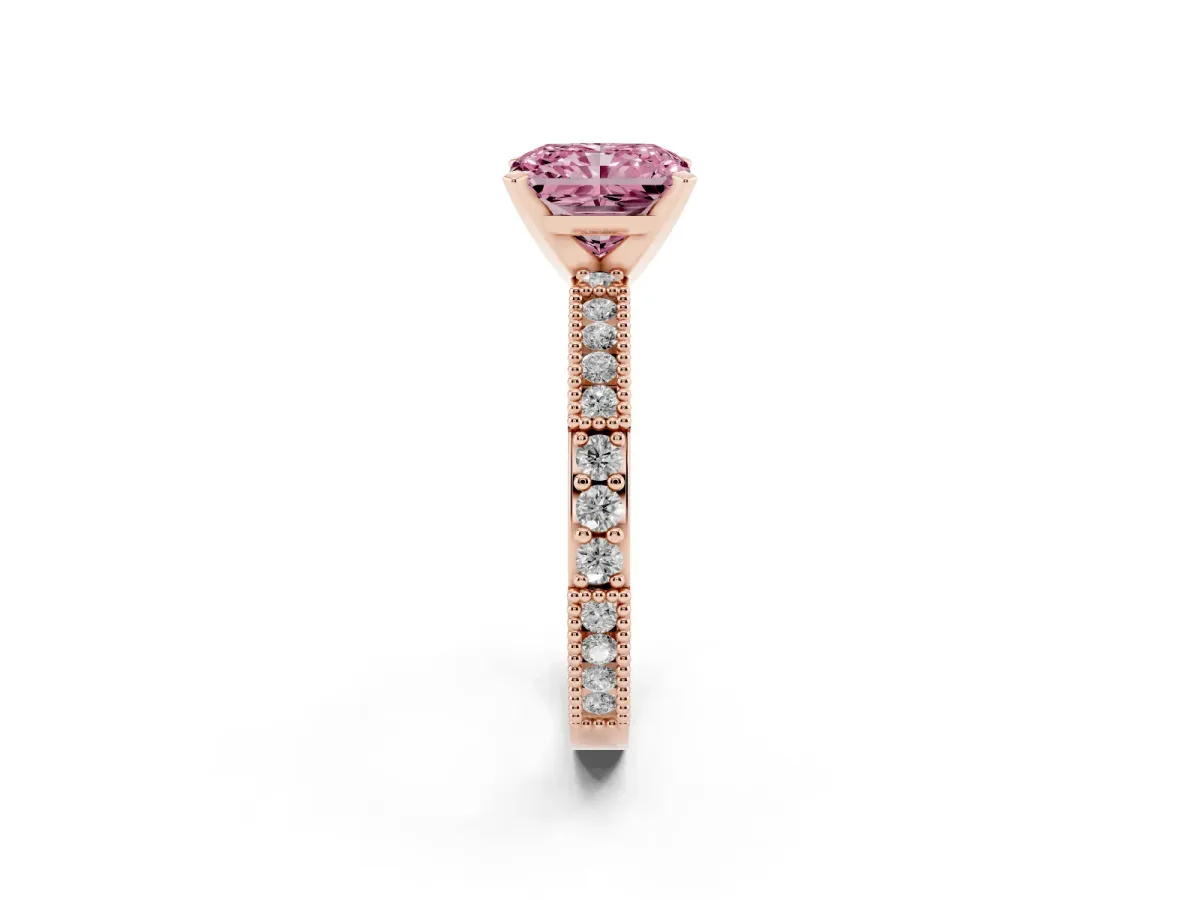 Fancy Pink Radiant Cut Solitaire with Pavé Band and Four-Prong Setting Rose gold