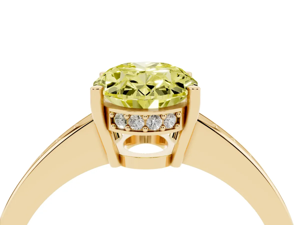 Fancy Yellow Oval Cut Solitaire Pavé Band Prong Setting Ring Yellow gold