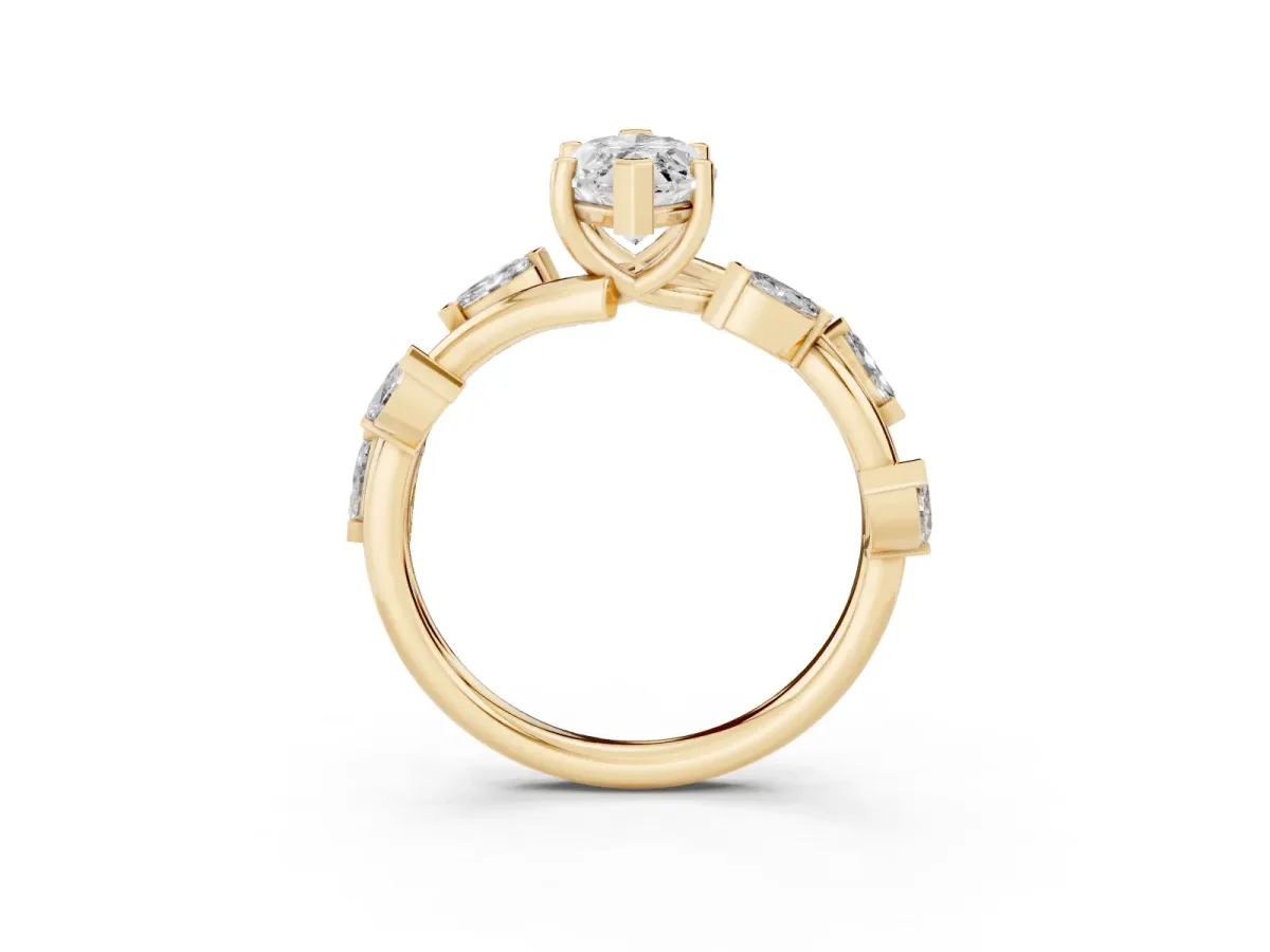 Marquise Cut Solitaire Twisted Band Marquise Accent Prong Setting Ring Yellow gold