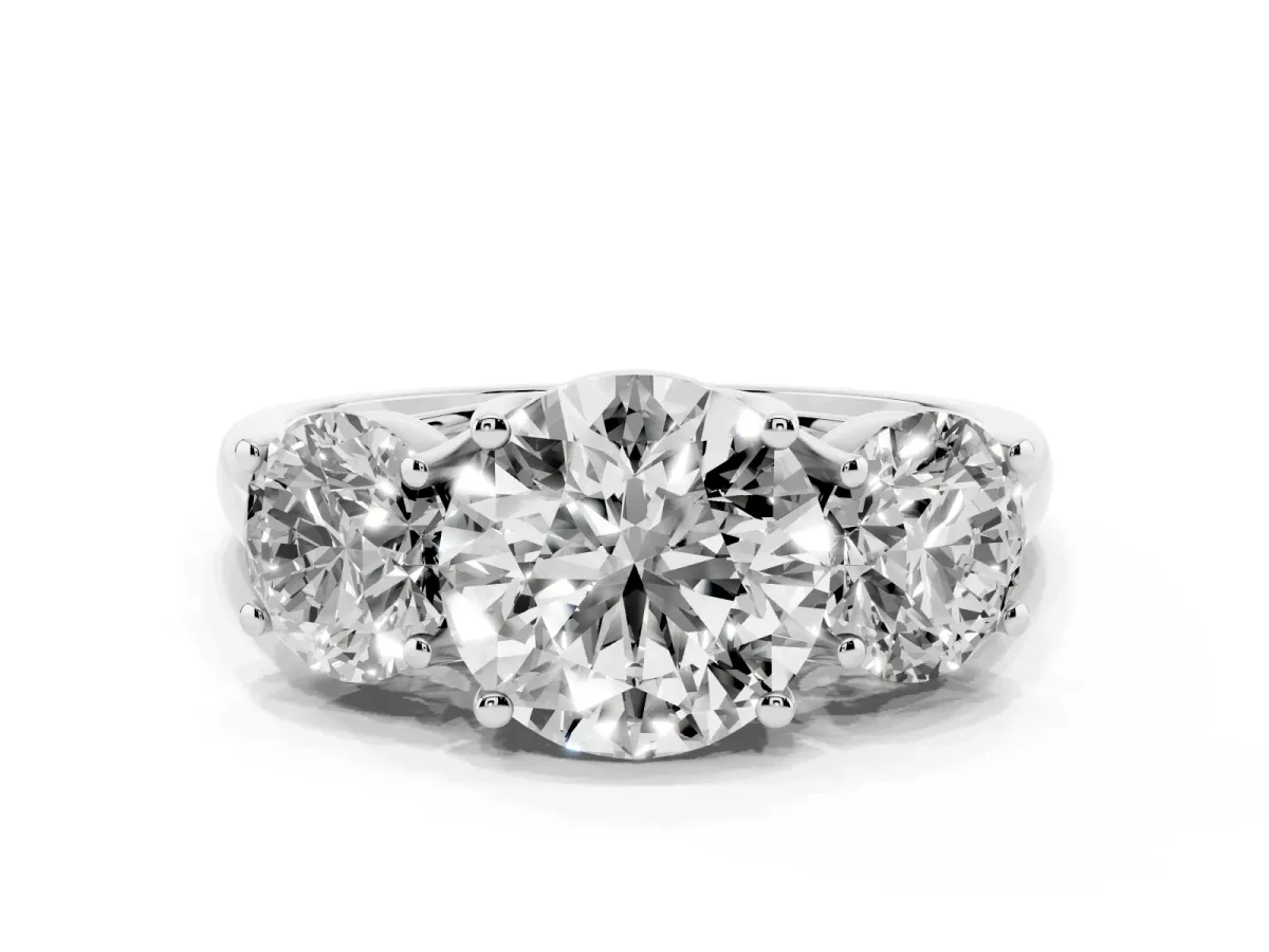 Three-Stone Round Cut Diamond Engagement Ring with Prong Setting Silver