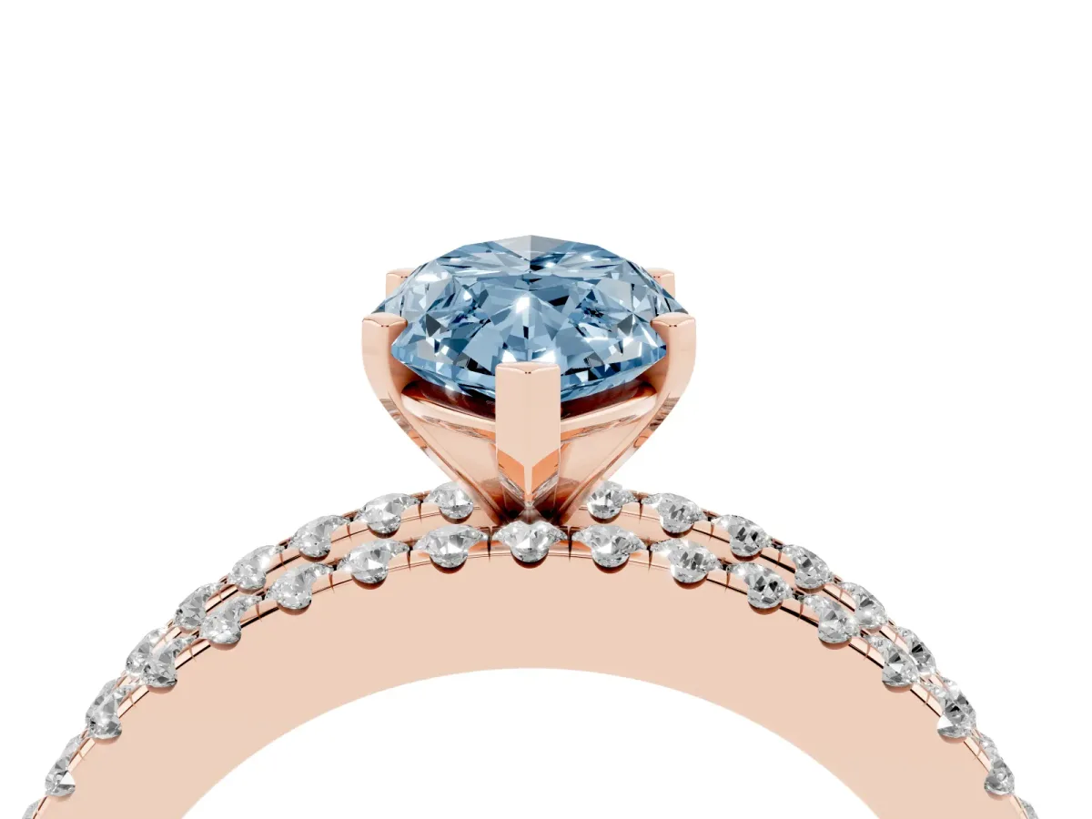 Fancy Blue Marquise Cut Diamond Solitaire Ring with Pavé and Channel Set Band Rose gold