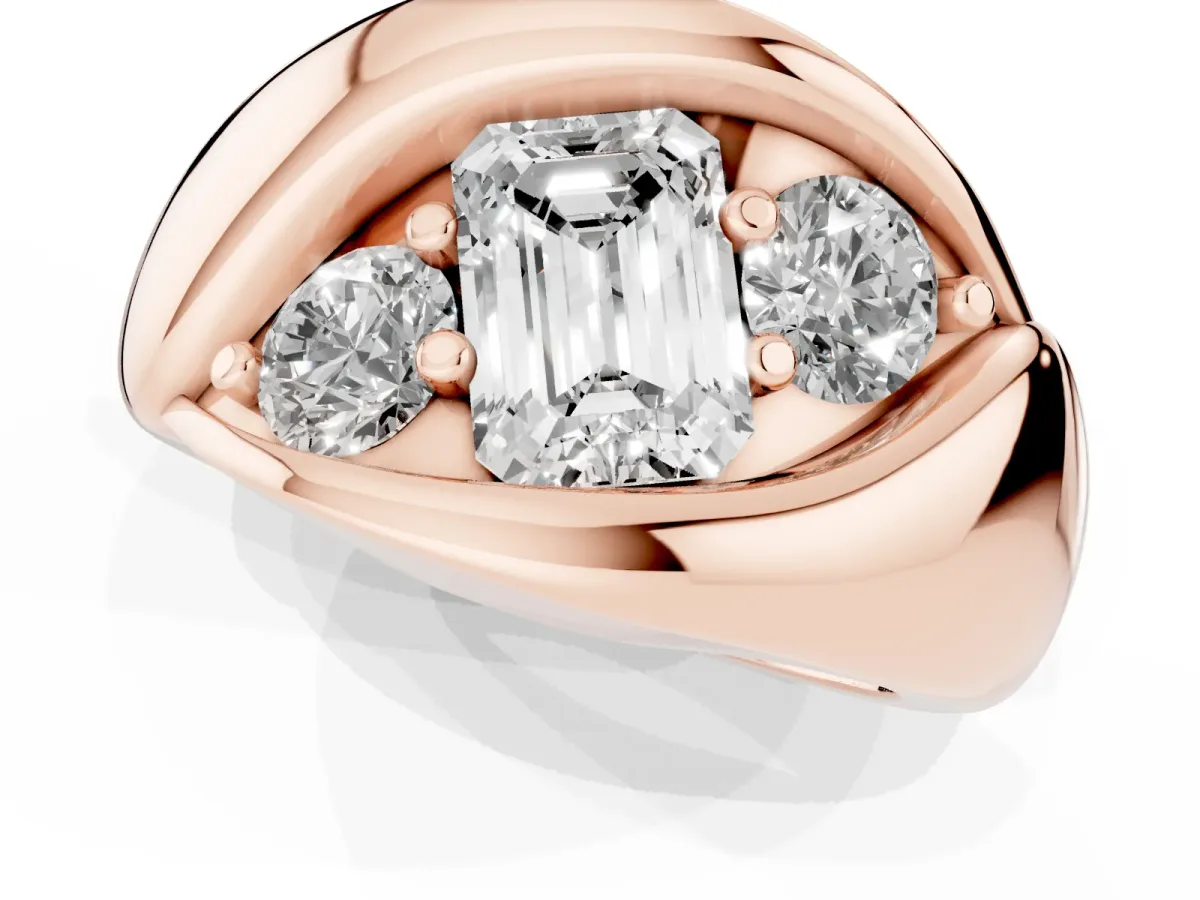 Channel Set Emerald Cut Diamond Crossover Band Rose gold