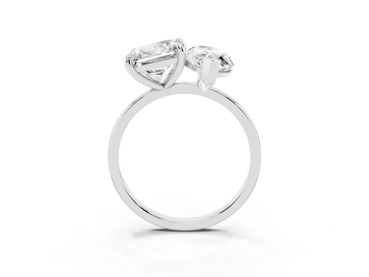Marquise and Princess Toi Moi Ring with Prong Setting and Plain Band Silver