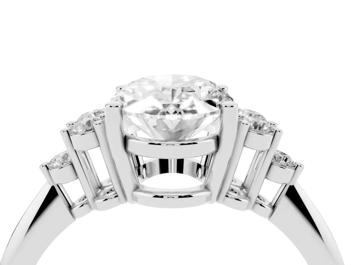 Oval Cut Cut Diamond Cluster Ring with Solitaire Band and Four-Prong Setting Silver