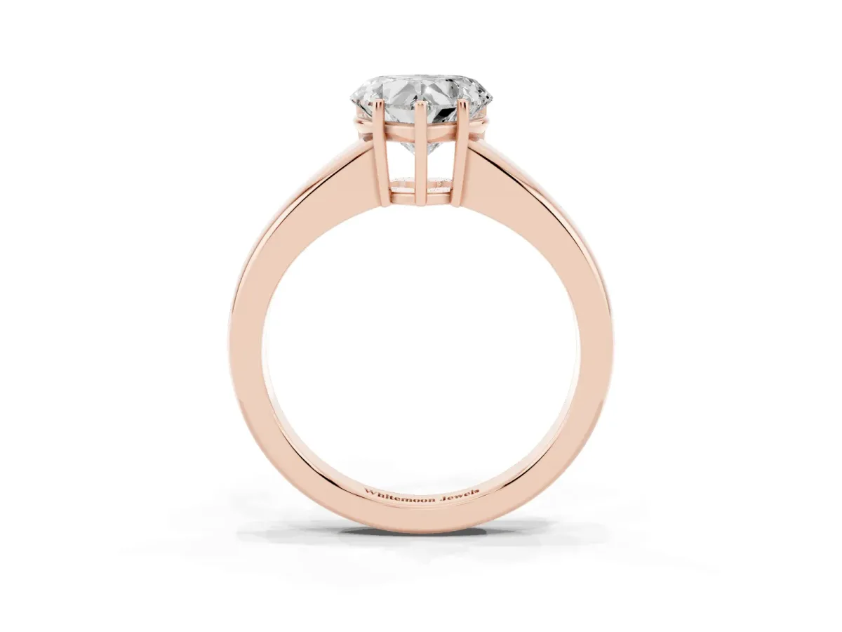 Heart Cut Solitaire Diamond Ring with Tapered Band and Four-Prong Setting Rose gold