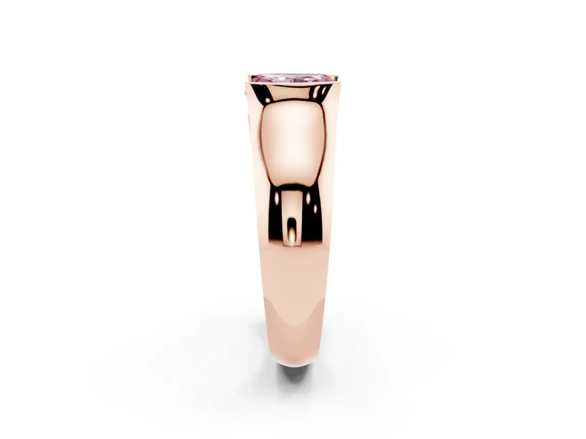 Fancy Pink Radiant Cut Solitaire Bezel Set Diamond Ring with Wide Band Rose gold