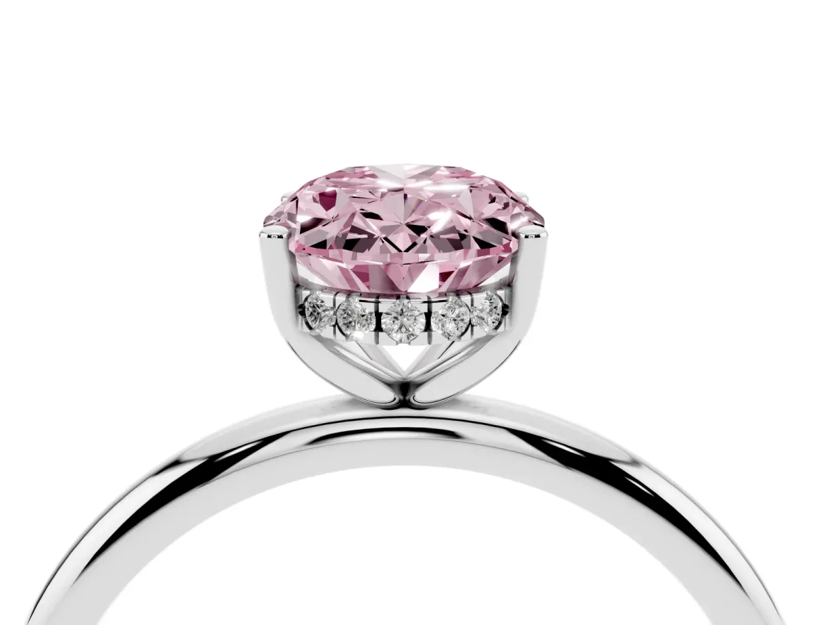 Fancy Pink Oval Cut Cut Solitaire Engagement Ring with Four-Prong Setting and Classic Band Silver