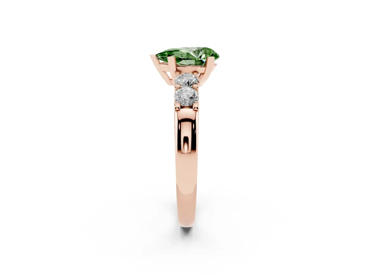 Fancy Green Pear Cut Brilliant Cut Diamond Five-Stone Prong Set Engagement Ring with Channel Band Rose gold