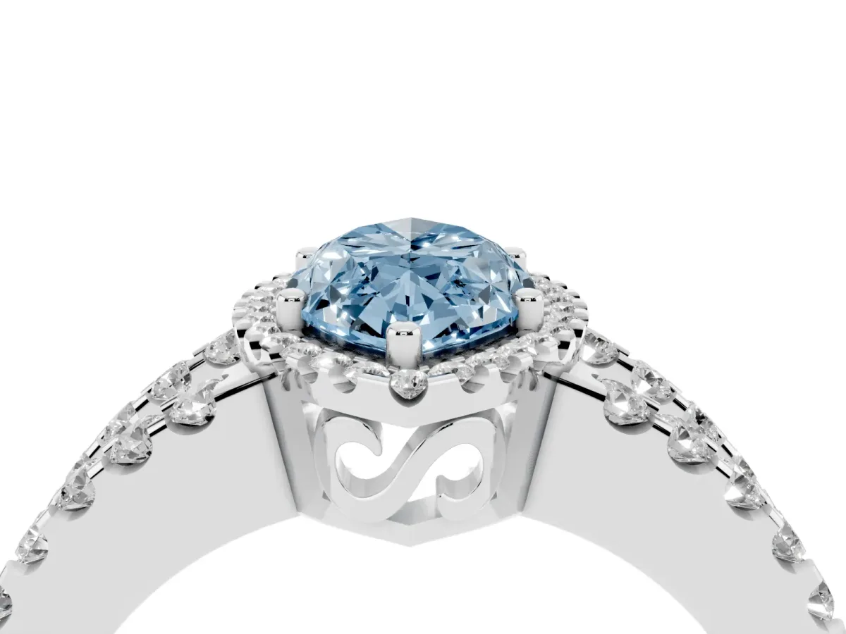 Fancy Blue Marquise Cut Cut Halo Split Shank Diamond Ring with Four-Prong Setting Platinum