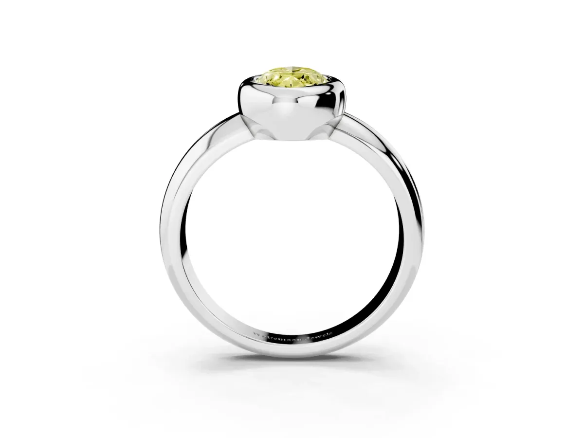 Fancy Yellow Bezel Set Marquise Cut Solitaire Ring with Wide Band Platinum