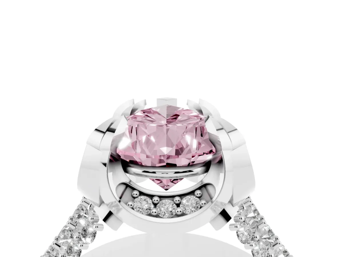 Fancy Pink Pear Cut Solitaire Pave Split Shank Ring with Four-Prong Setting Silver