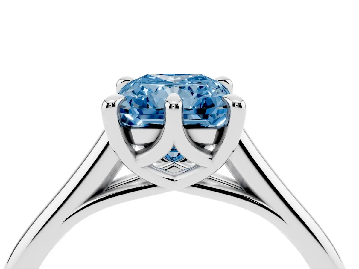 Fancy Blue Radiant Cut Solitaire Engagement Ring with Six-Prong Setting and Classic Band Platinum